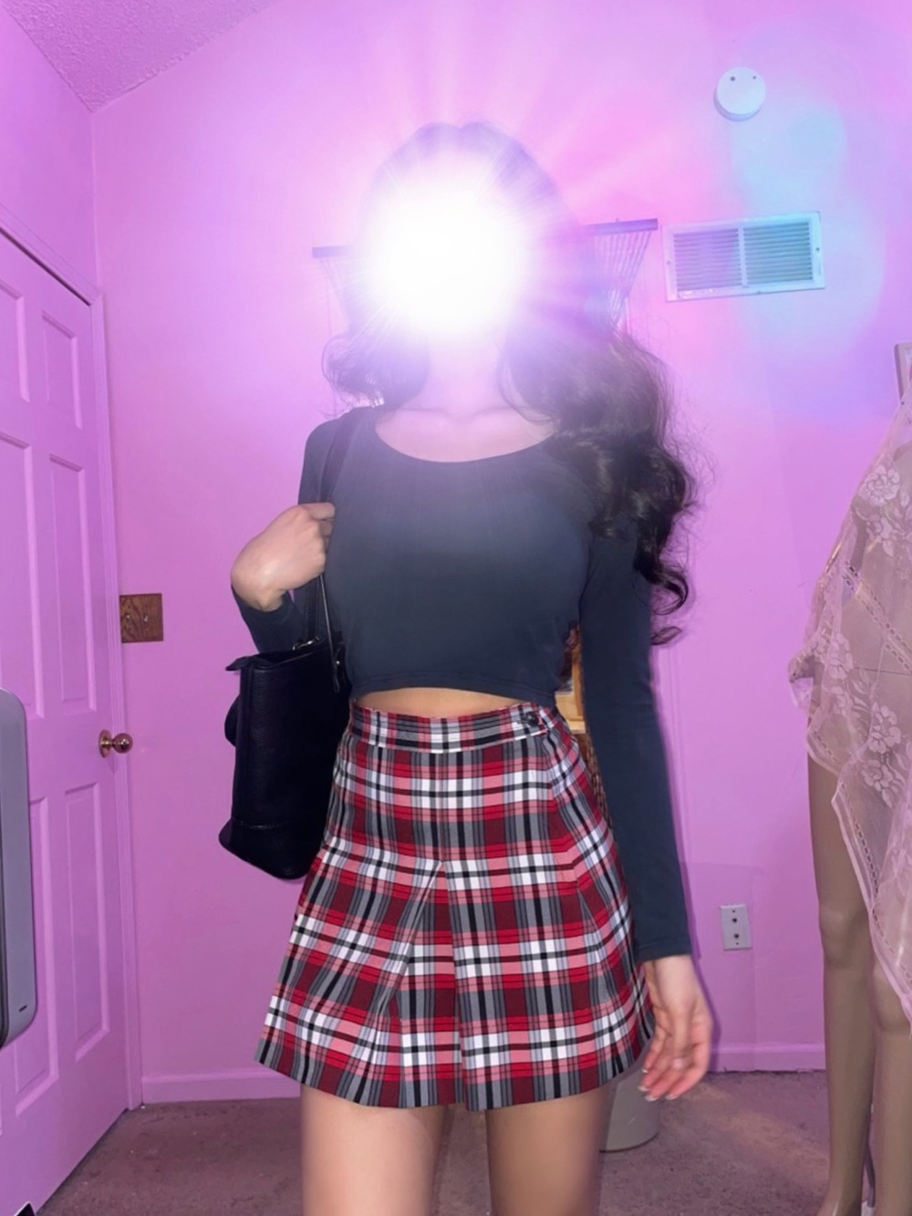 red plaid pleated skirt